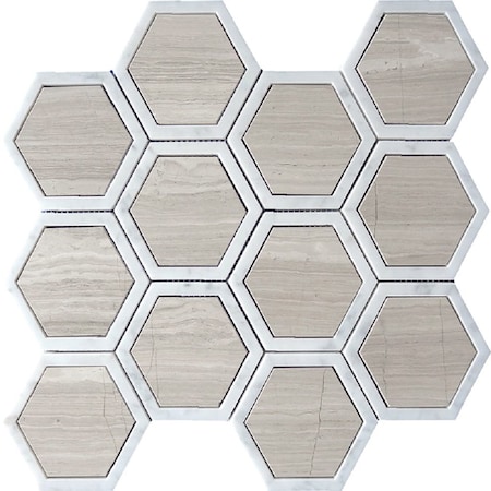 Apollo Tile Grey And White Hexagon 5.48 sq.ft 11.7 in. x13.5 in. Marble Mosaic Tile, 5PK APLSV99G37EC41